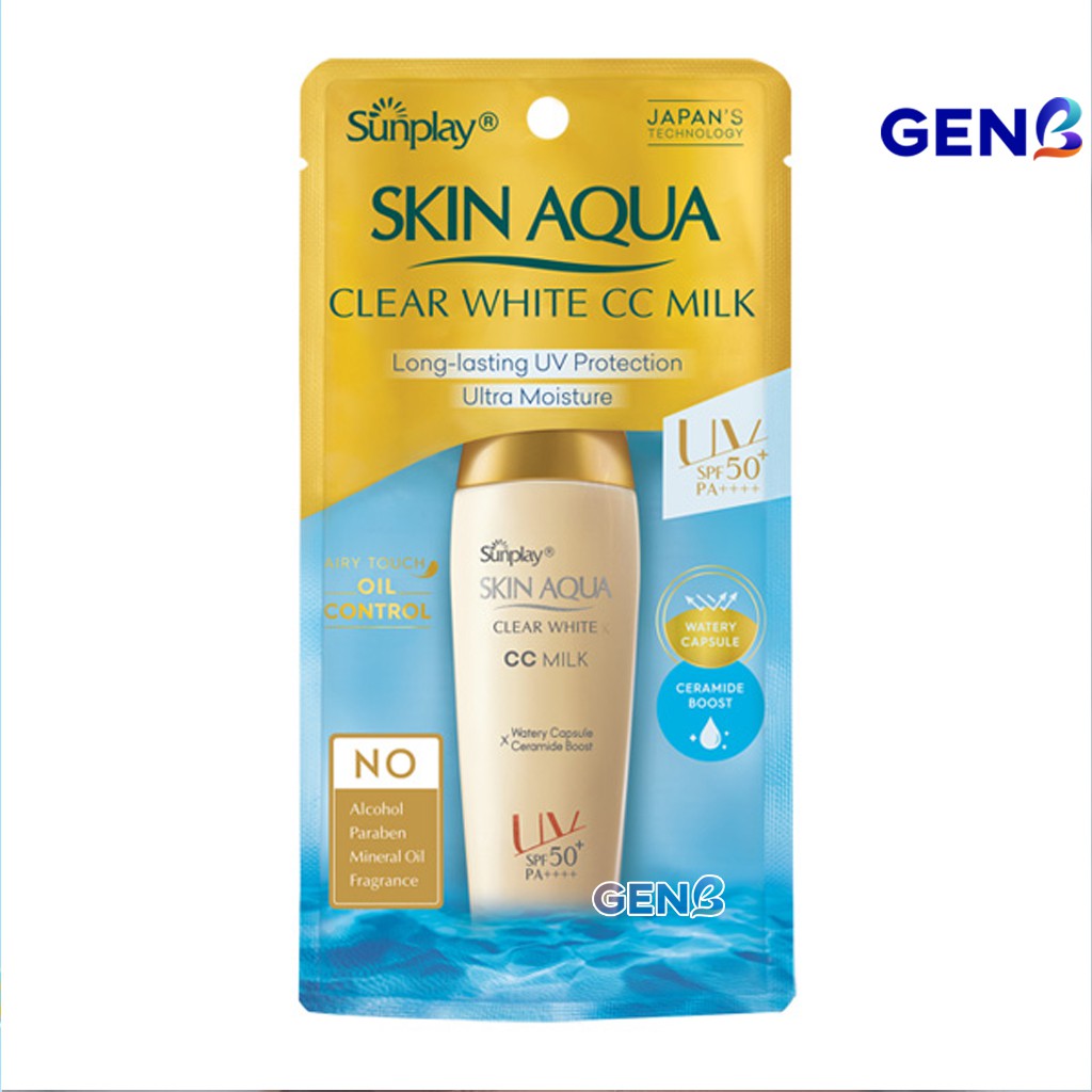 [ CHÍNH HÃNG] Kem Chống Nắng SkinAqua Dưỡng Da & Trang Điểm Nhẹ Sunplay Skin Aqua Clear White CC Milk 25g - Mỹ Phẩm GenB