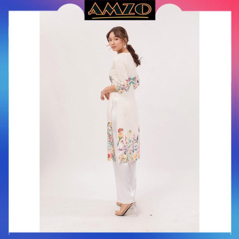 Áo Dài Nữ, Áo Dài Cách Tân Màu Kem Cổ Tròn Tay Lở Họa Tiết Bông Chân Lạ Mắt Trẻ Trung Cho Phái Nữ. | BigBuy360 - bigbuy360.vn