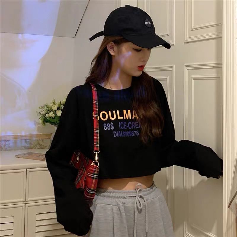 Áo Thun Croptop Tay Dài Dáng Rộng Phong Cách Thời Trang Hàn Quốc 2022