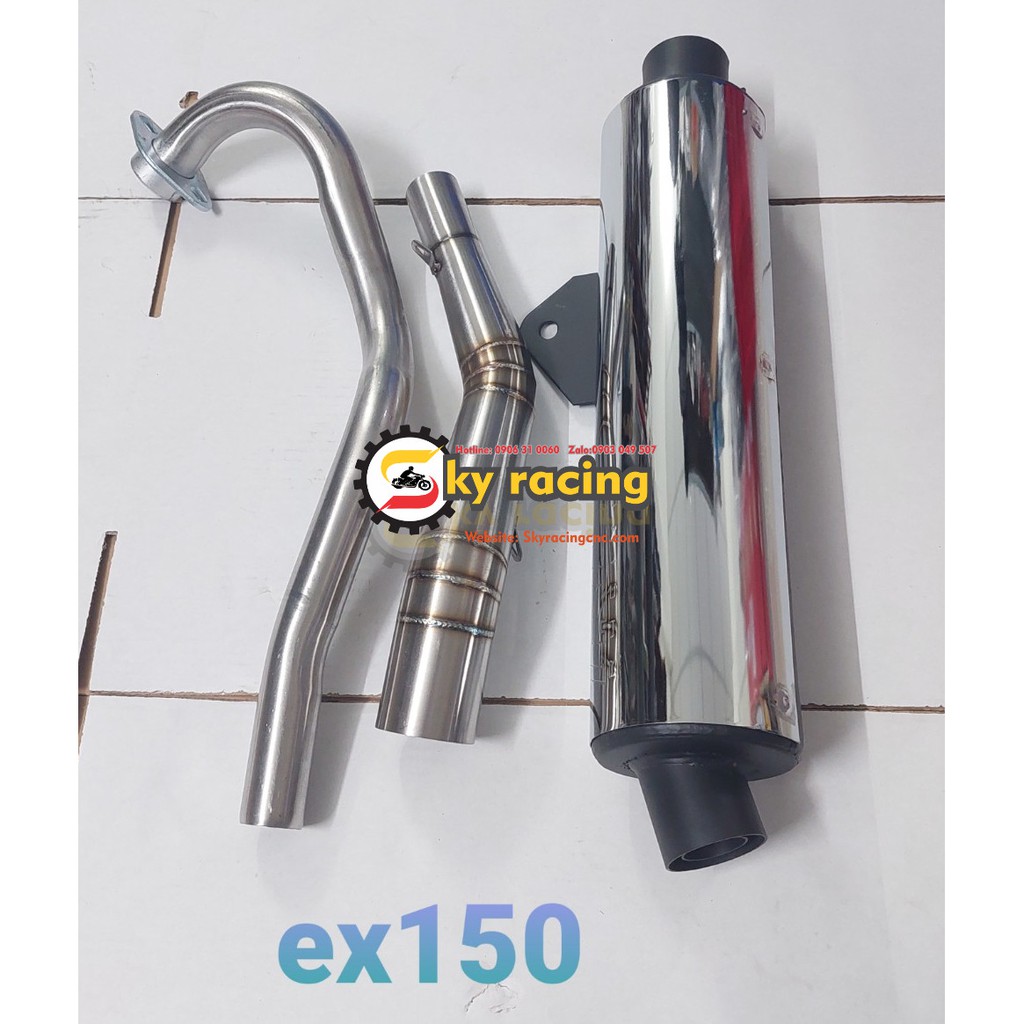 Combo cổ pô 2 khúc inox kèm lon pô CBR gắn cho xe Ex150 (khúc đá thấp) - skyracing