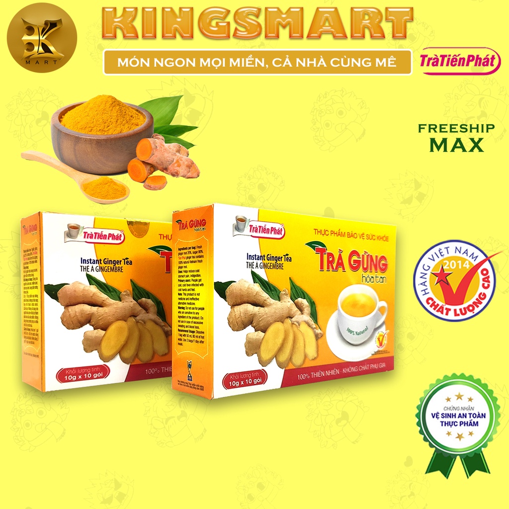 Trà Gừng Hòa Tan 100G TIẾN PHÁT (Hộp 10 Gói x 10G/Gói) Tốt Cho Hệ Tiêu Hóa, Làm Ấm Cơ Thể