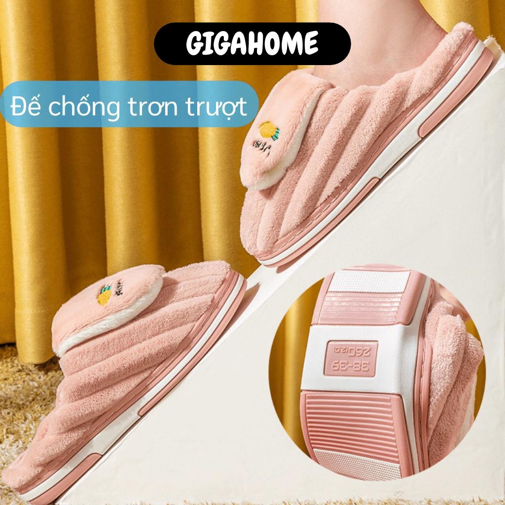 Dép Bông Ulzang GIGAHOME Dép Lông Sọc Tai Thỏ Mang Trong Nhà, Giữ Ấm Đôi Chân 10520