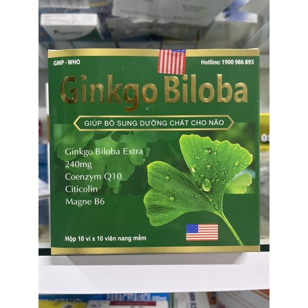 Viên Uống Ginkgo Biloba Extra 240mg Coenzym Q10 Dpqt Usa (H/100v) (Hình Lá Bạch Quả)