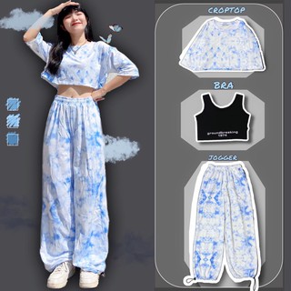Unisex - set croptop ulzzang loang màu + bra + quần ống rộng loang màu cực chất - set loang màu tie dye