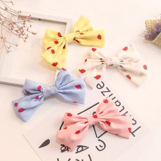 Kẹp Tóc Hình Trái Dâu Thắt Nơ Xinh Xắn Phong Cách Hàn Quốc