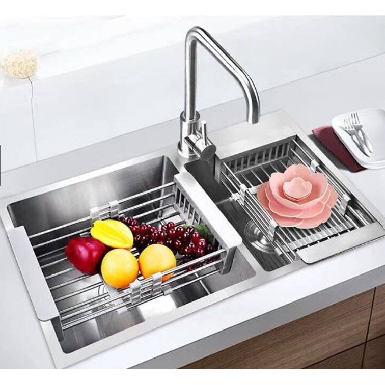 [SIÊU TIÊN ÍCH] Rổ kéo rút gọn inox bồn rửa bát - rổ đựng đồ thông minh, tiện dung - phù hợp với tất cả bồn rửa bát