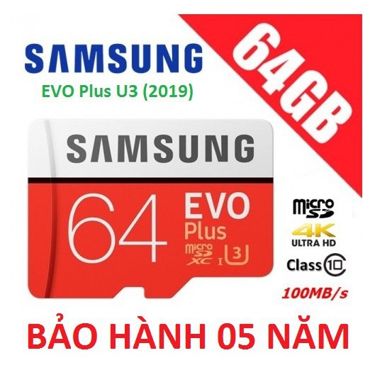 ( RẺ QUÁ) [Chính Hãng] Thẻ nhớ 64GB Samsung Plus U3 Class10 4K 100Mb/s Tốc độ cao ( Model 2019) (CỰC CHẤT)