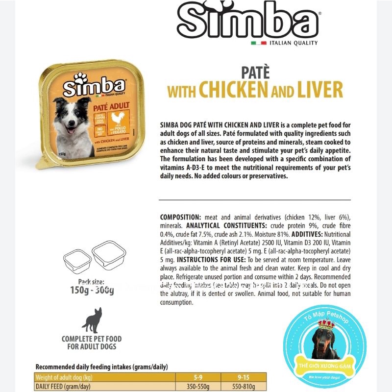 [HSD2025] PATE SIMBA Ý CỦA HÃNG MONGE CHO CHÓ 150GR/300GR