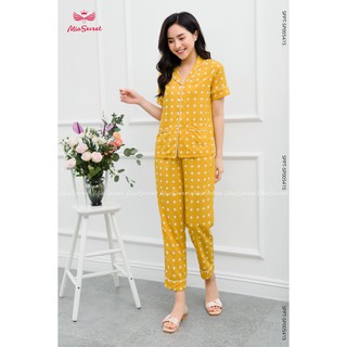 Bộ Pijama Lụa Chấm Bi Vàng