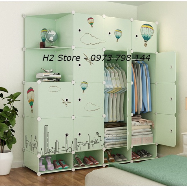 TỦ NHỰA LẮP GHÉP 16 Ô + 4 GIÀY ( GỒM 2 KỆ GÓC) CỬA KHINH KHÍ CẦU ĐỂ ĐỒ ĐA NĂNG THÔNG MINH sâu 47cm