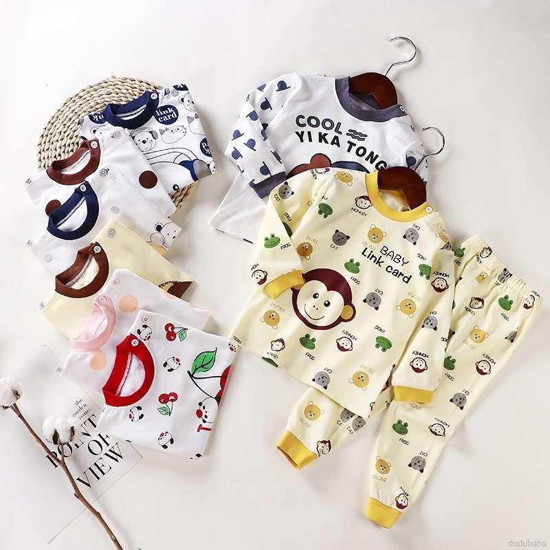 Bộ đồ ngủ pajamas gồm áo tay dài và quần dài in hình hoạt hình dành cho bé trai bé gái từ 0 đến 5 tuổi