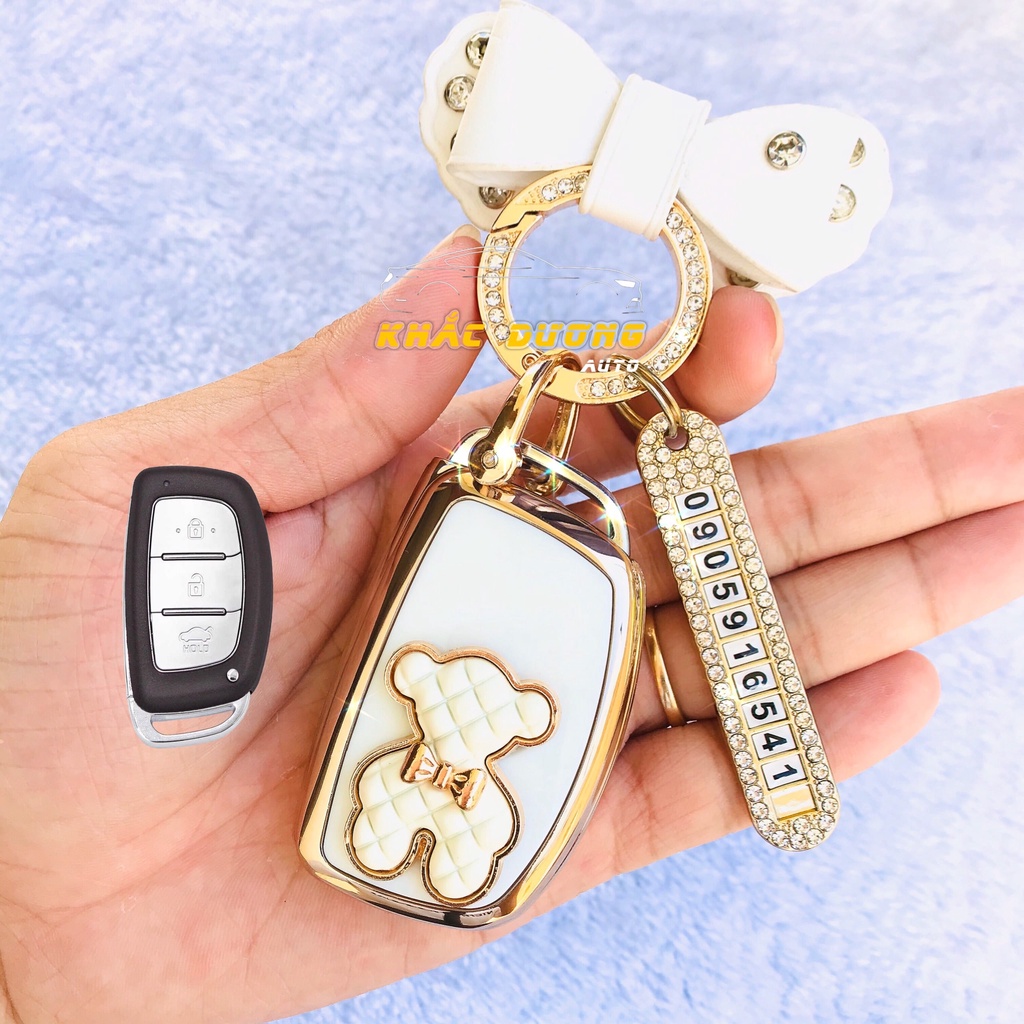 Ốp chìa khoá Hyundai Creta i10 Elantra Tucson TPU đính đá nhân tạo cao cấp sang trọng