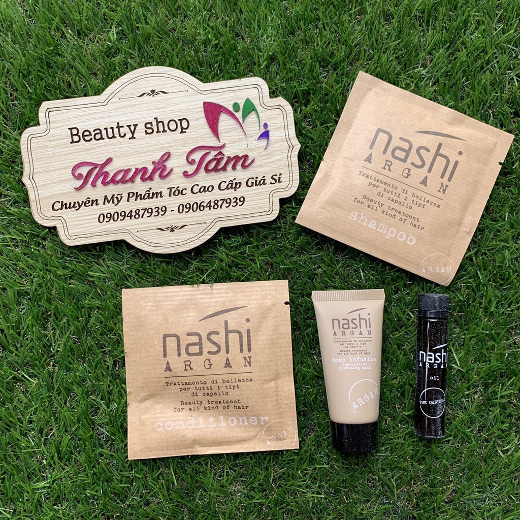 Bộ Nashi Argan Try Me Kit ( Gội 15ml + Xả 15ml + Hấp 20ml + Tinh dầu 5ml)