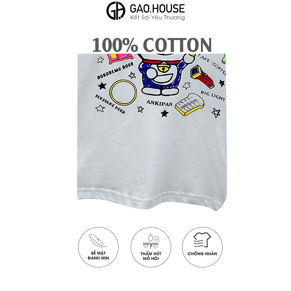 Áo thun bé gái Gạo House cotton 4 chiều cổ tròn ngắn tay họa tiết Doremon cho bé từ 8 đến 42kg[T5]