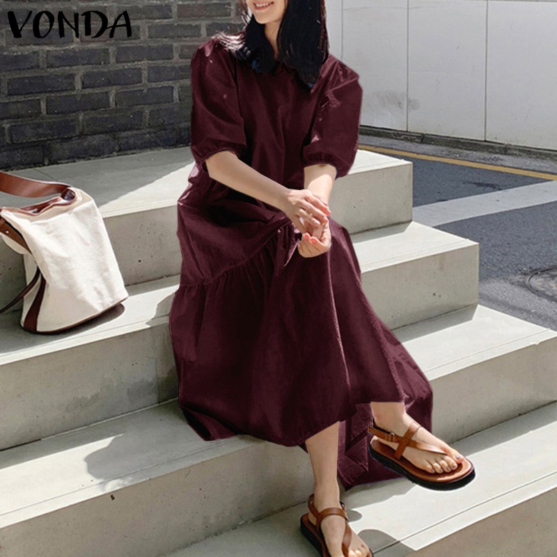 VONDA Đầm suông ngắn tay phong cách retro | BigBuy360 - bigbuy360.vn