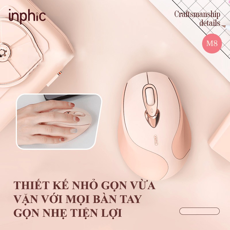 Chuột không dây INPHIC M8 với màu sắc nữ tính và thiết kế dễ thương kết nối bằng chip USB 2.4GHz - NK