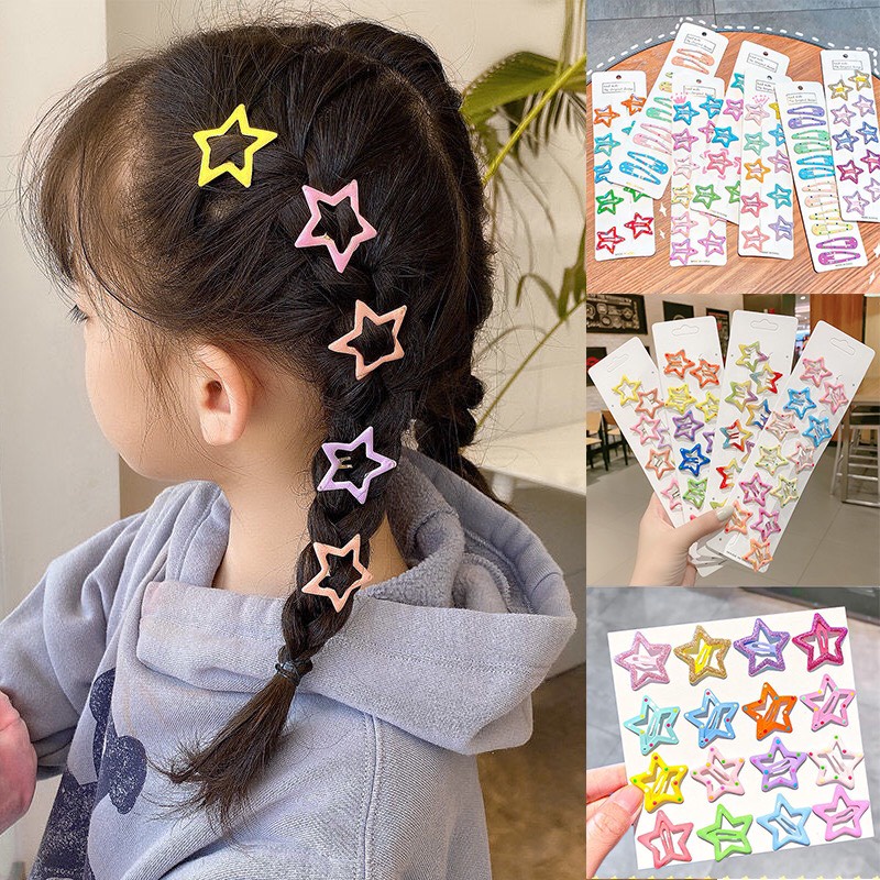 Set 10 kẹp tóc nhiều màu sắc phong cách Hàn Quốc Kẹp Tóc Hình Ngôi Sao Trái Tim Màu Sắc Dễ Thương Thời Trang pk28