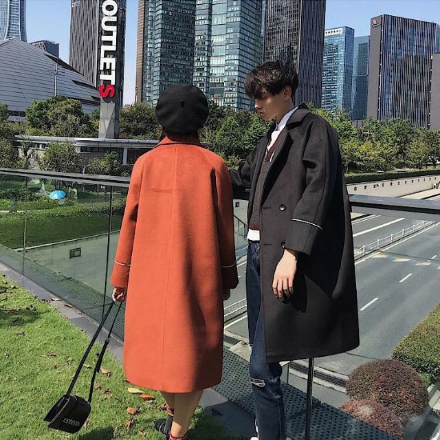 (sẵn )Áo khoác dạ măng tô kết hợp viền tay, phong cách Hàn Quốc | BigBuy360 - bigbuy360.vn