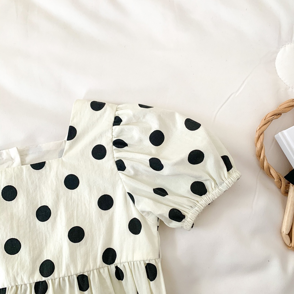 Bộ áo liền quần chấm bi + băng đô dành cho bé gái sơ sinh