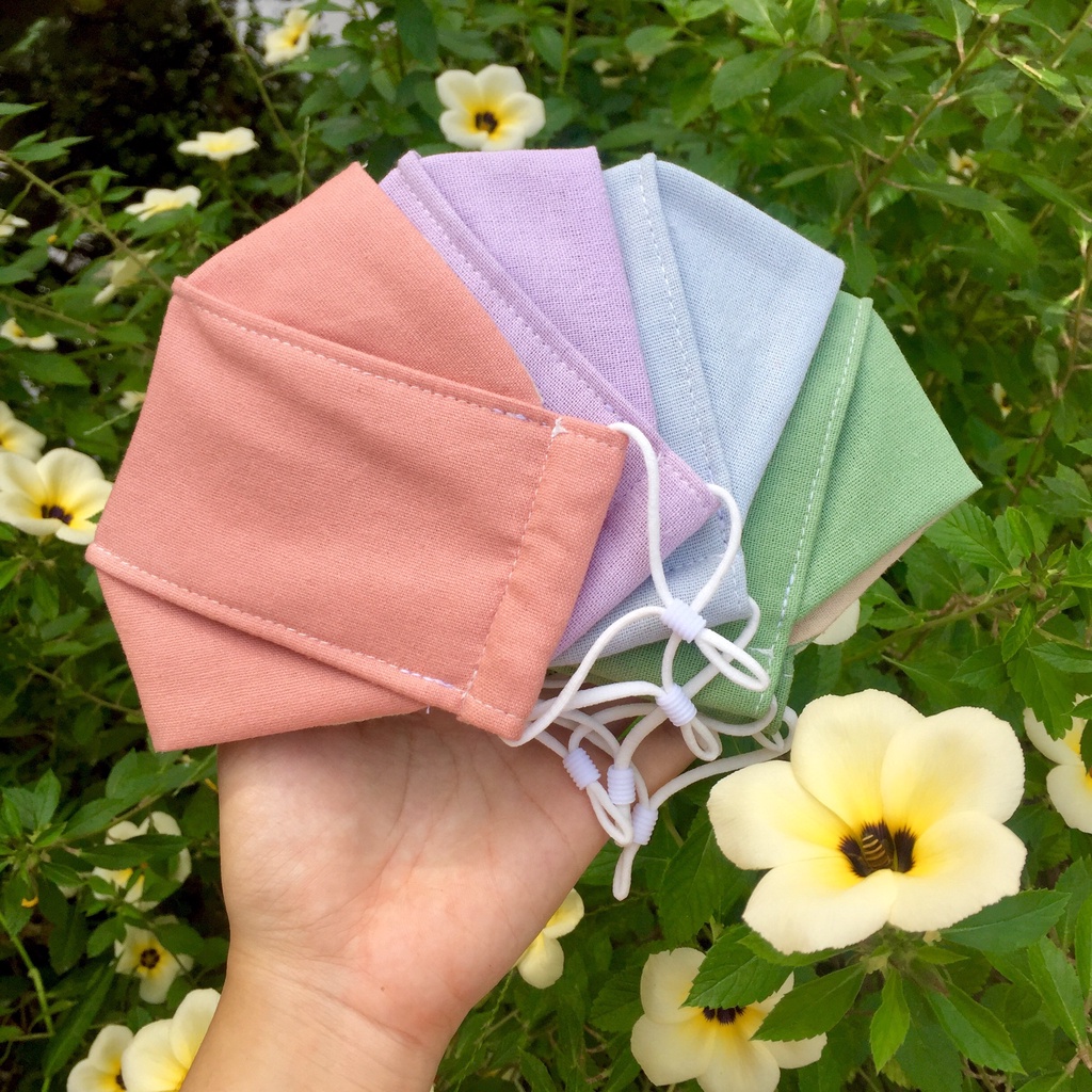 khẩu trang vải Linen 3D kháng khuẩn chống bụi mịn màu pastel