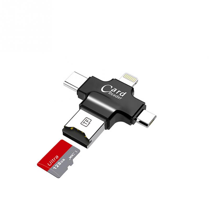 4 in 1 Micro SD Card Reader Type C Micro USB Lightning adapter for iPhone iPad