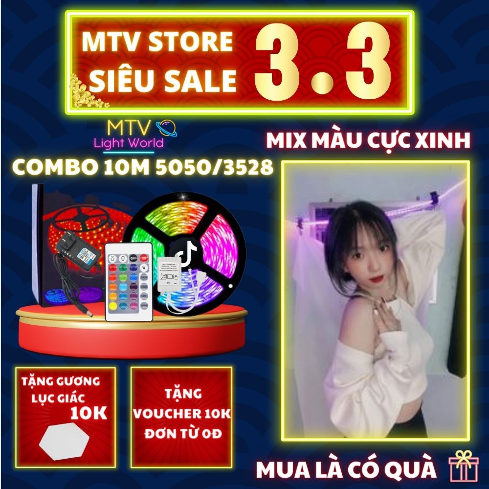Bộ Combo 10m Led Trang Trí 5050 RGB (Dây Dán+Chống Nước) + Nguồn Adapter 12V-5A + Bộ Điều Khiển Remote 24 Phím (24 keys)