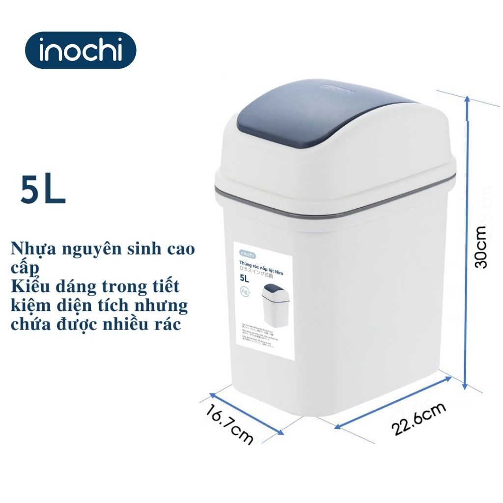 Thùng Rác Nhựa Nắp Lật INOCHI 5 Lít Nắp Linh Hoạt, Làm Sọt Rác Cho Văn Phòng, Trong Nhà, Ngoài Trời Nhỏ Gọn