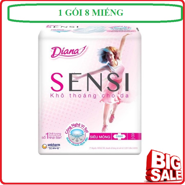 Băng Vệ Sinh Diana SENSI Siêu Mỏng Cánh (8 Miếng/gói)