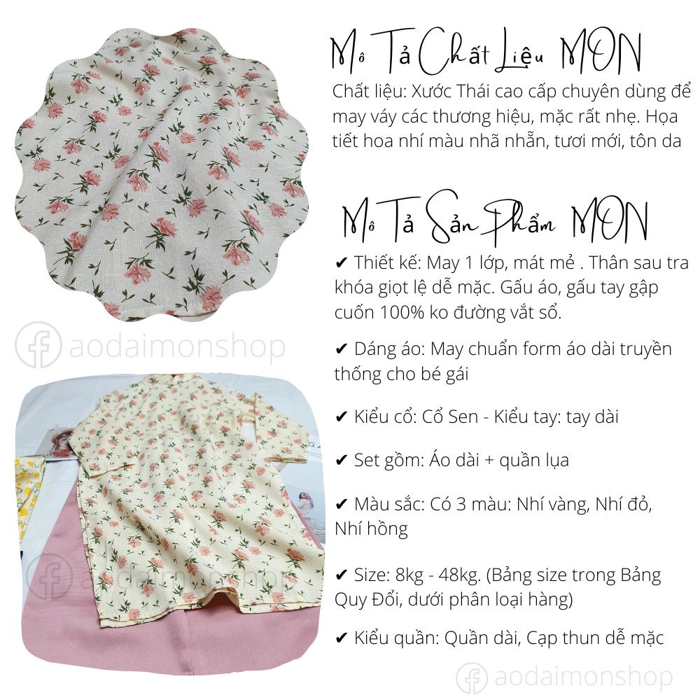 Set Áo Dài Hoa Nhí Cho Bé Gái Và Mẹ Hạ Vy Hoa Hồng Mon