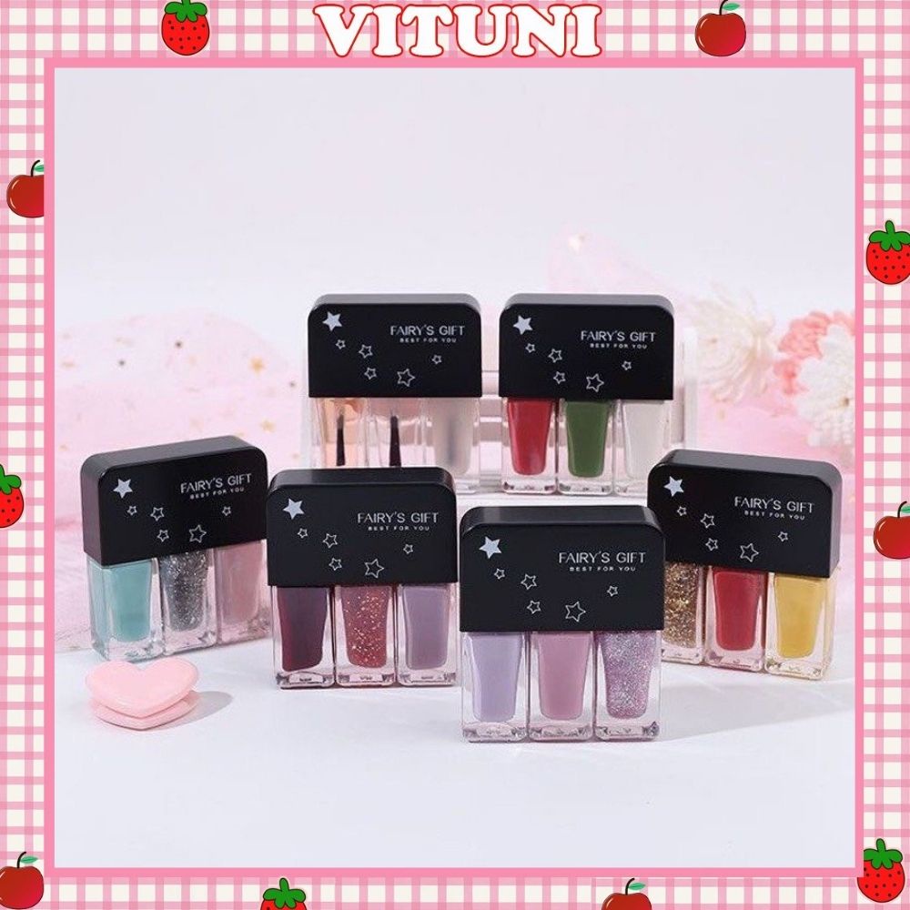 Set 3 lọ sơn móng Vituni sơn móng tay bóng nhiều màu dễ thương SM12