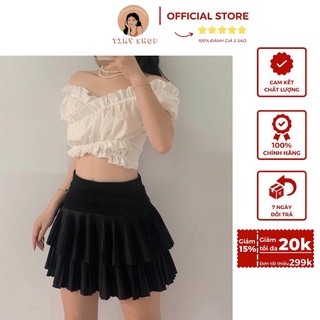 Áo croptop bèo cổ v đắp chéo buộc nơ áo kiểu tay phồng cột eo mặc đi chơi siêu đẹp phong cách ulzzang