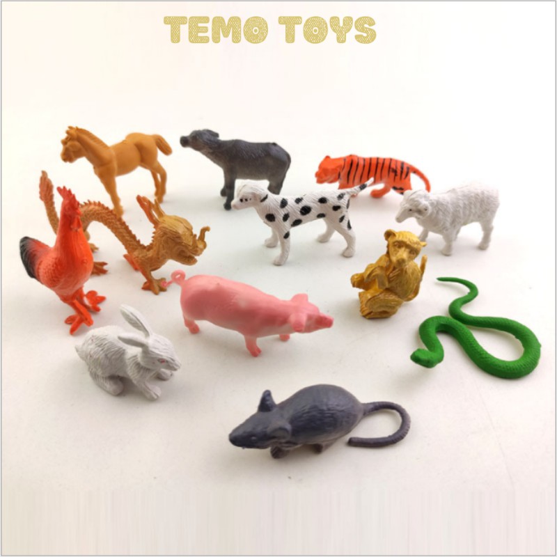Đồ chơi trẻ em 12 con giáp cho bé , bộ đồ chơi động vật mô hình bằng nhựa Temo Toys
