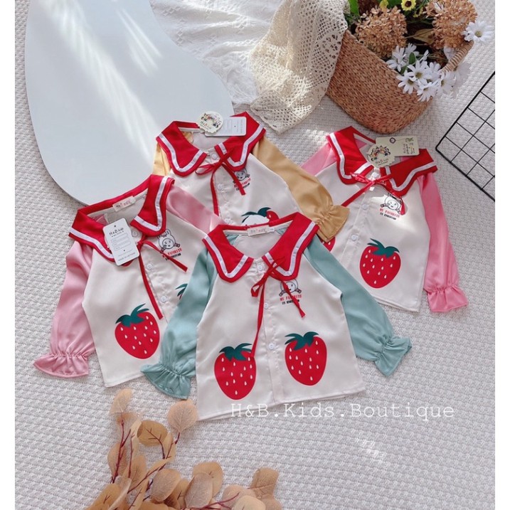 Bộ lụa 2 quả dâu dài tay bé gái