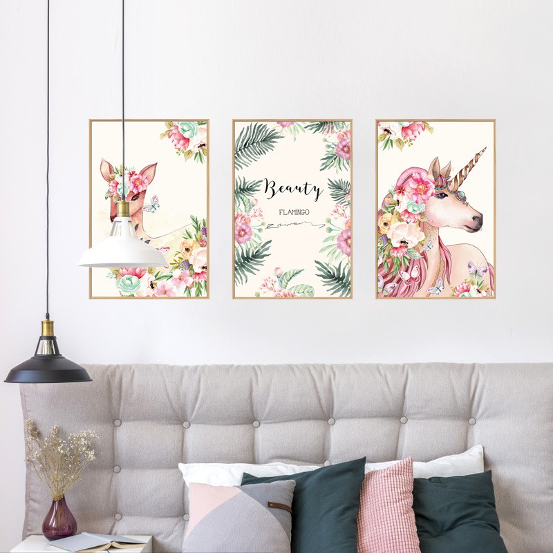 Decal dán tường - Giấy dán tường - Khung tranh Nai một sừng - scenedecal