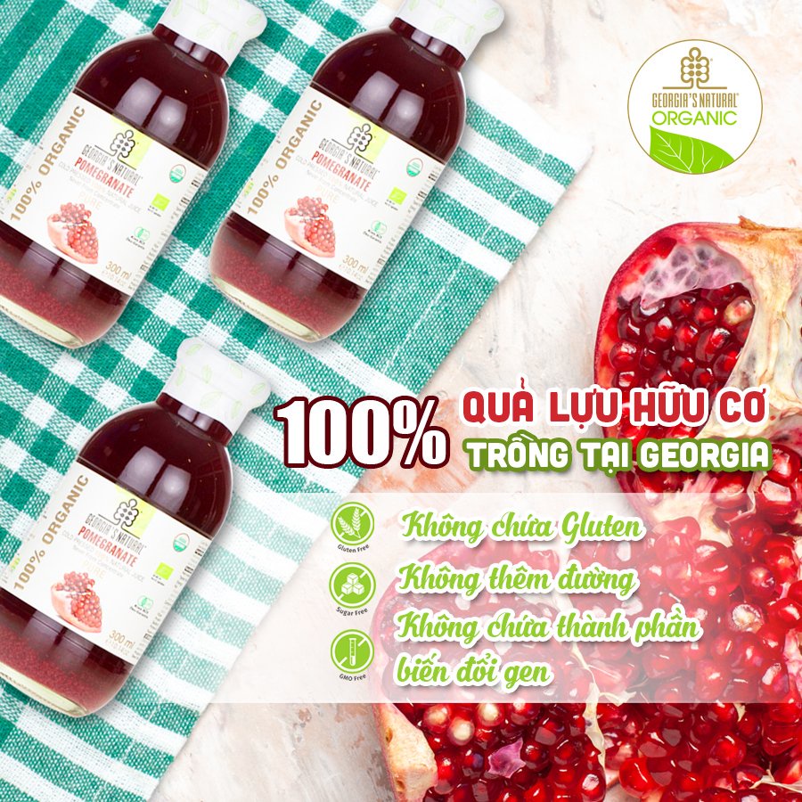 Nước Ép 100% Hữu Cơ Lựu Tự Nhiên Tăng Cường Vitamin C Georgia's Natural - ORGANIC Pure Pomegranate Juice - 300ml