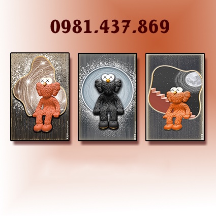 Combo Tranh Gấu Bearbrick Tráng Gương Cao Cấp, Kaws Toy Tranh Treo Tường/ Robot/ Siêu Anh Hùng