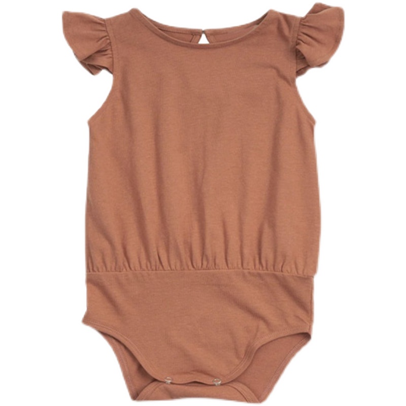Bộ Áo Liền Quần Tay Bay Vải Cotton Màu Sắc Đơn Giản Thời Trang Mùa Hè Cho Bé