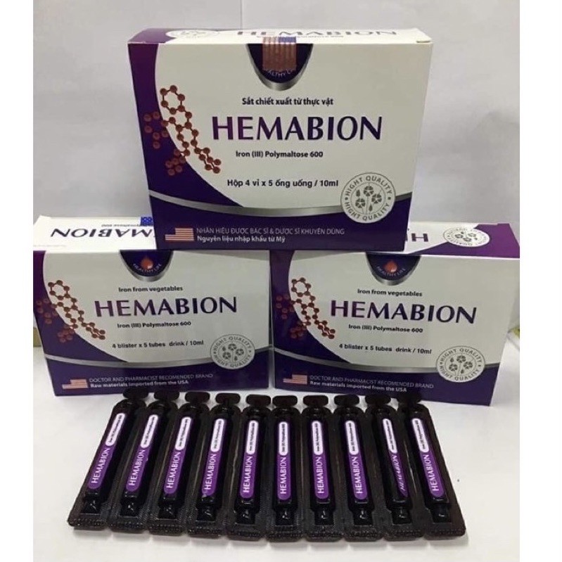 HEMABION giúp bồi bổ máu cho trẻ em, phụ nữ mang thai và sau sinh - Hộp 20 ống (10ml)
