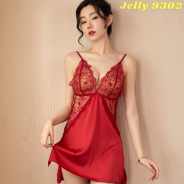 [QUÀ TẶNG] Váy Ngủ 2 Dây Xuyên Thấu Hở Ngực Sexy Gợi Cảm Phối Ren Cao Cấp – Đầm Ngủ Lụa Xẻ Hông Quyến Rũ - Jelly 9302