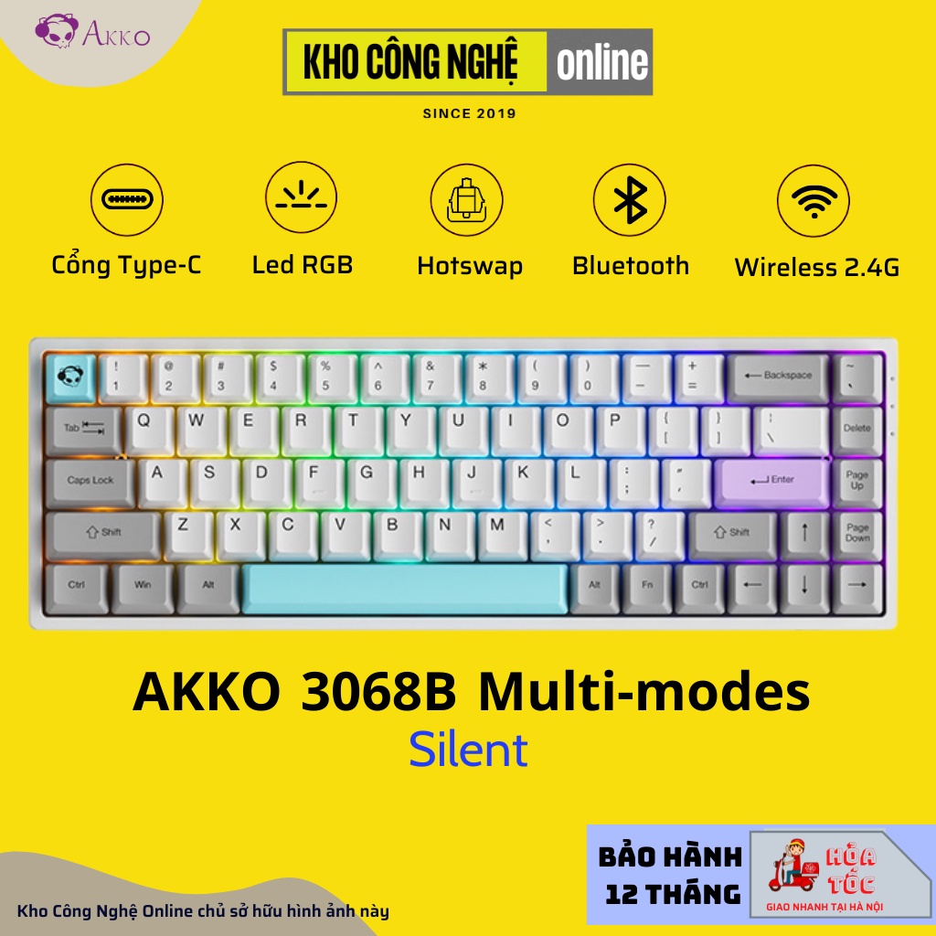 Bàn phím cơ AKKO 3068B Multi-modes Silent (Bluetooth 5.0 / Wireless 2.4Ghz / Hotswap / Foam tiêu âm / AKKO CS Jelly sw)