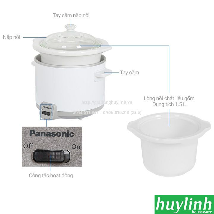 Nồi tiềm, nấu cháo chậm Panasonic NF-N15SRA - 1.5 lít - Made in Malaysia