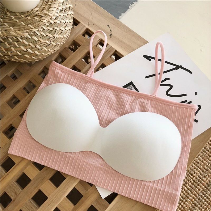 Áo Bra Quây Gân Tăm❤FREESHIPXTRA❤ Áo Ống Có Dây Cho Bạn Gái 4 Màu Đen, Trắng, Xám, Hồng_mã 809