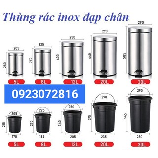 Thùng rác inox đạp chân 3L/5L/7L/8L/12L/20L/30L