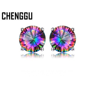 Khuyên Tai Bạc 925 Đính Đá Topaz Màu Cầu Vồng Thời Trang Cho Nữ