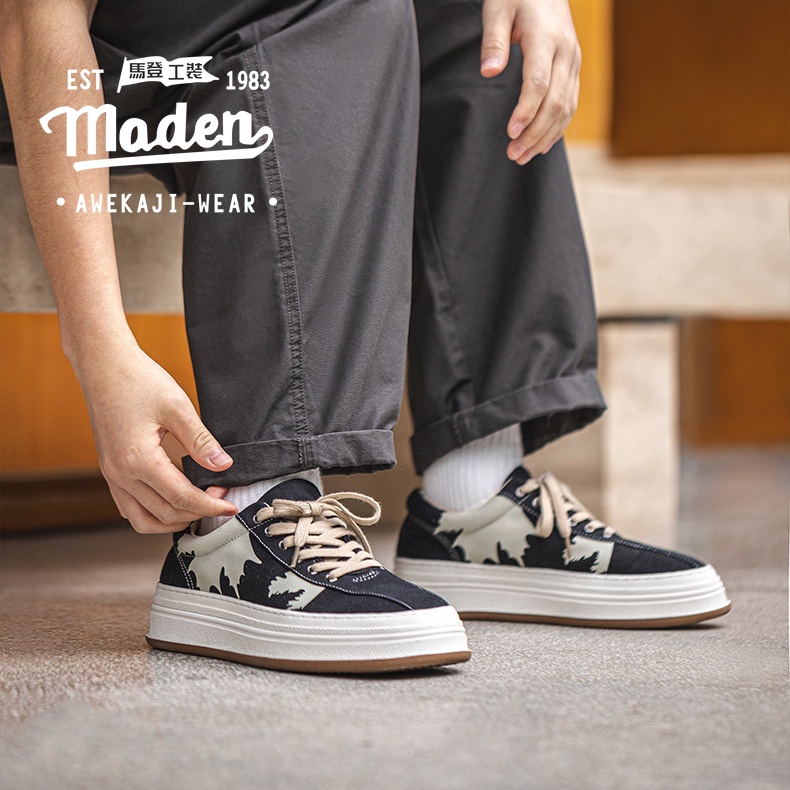 Giày canvas MADEN đế dày tăng chiều cao thoáng khí in họa tiết lá phong thời trang mùa hè cao cấp cho nam