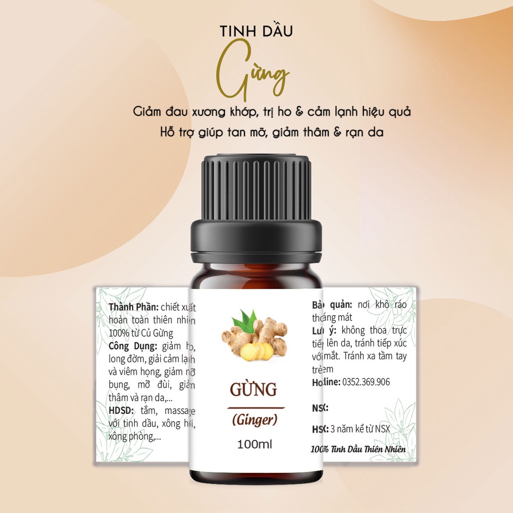 Tinh dầu Gừng nguyên chất 100ml, massage giảm mỡ bụng, đùi, bắp tay, bắp chân hiệu quả