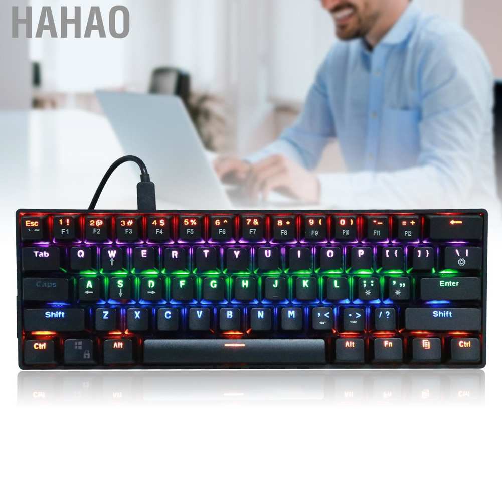 Hahao 61Key Multicolor Wired Gaming Keyboard LED RGB Backlit w/Blue Switch fr Computer