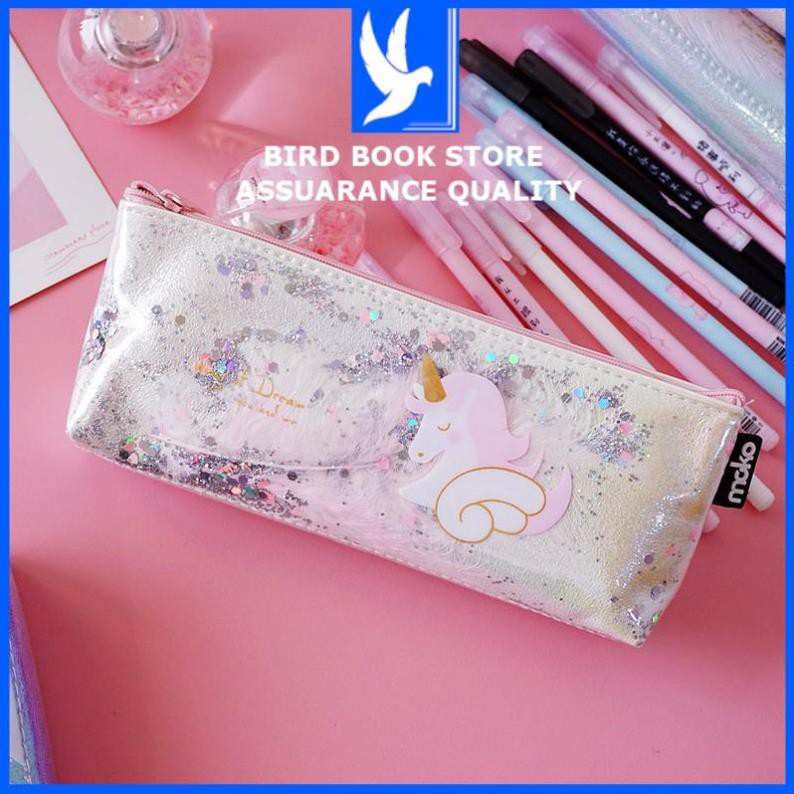 Hộp bút nhũ ngựa thiên thần Bird Book - Túi đựng bút khóa kéo xinh xắn