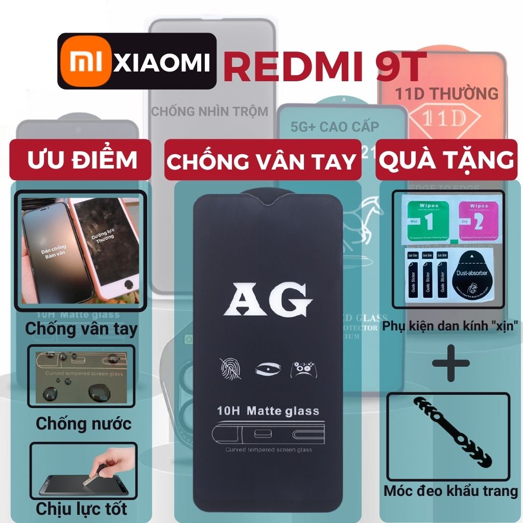 Kính cường lực Chống vân tay Xiaomi Redmi 9T Full màn hình - Chống bám vân tay và mồ hôi hiệu quả-Cảm ứng mượt mà