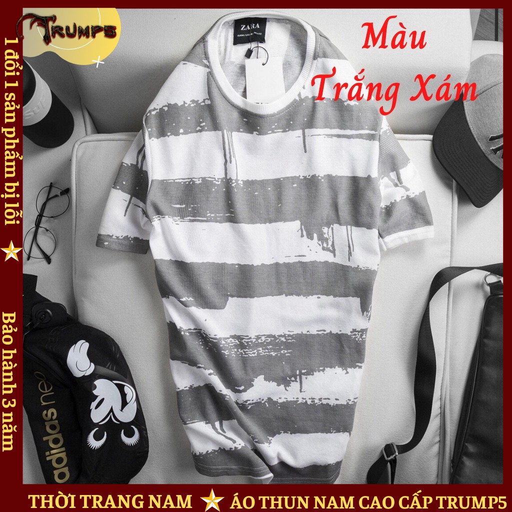 Áo Thun Nam Cổ Tròn 👕DEAL SỐC👕 Thun Cotton Co Dãn Phối Sọc Ngang Phong Cách - 4 Màu TRUMP5
